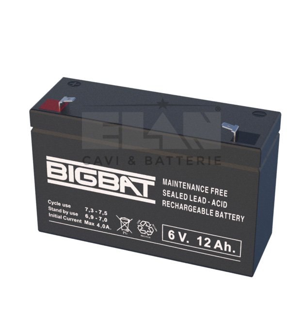 BATTERIA ELAN BIGBAT AL PIOMBO 6V 12Ah 00610 CONFEZIONE 10 PEZZI