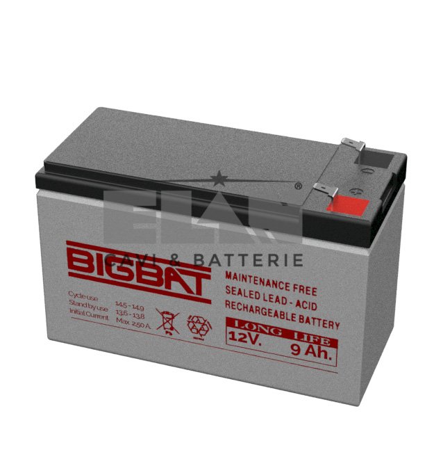 BATTERIA ELAN BIGBAT AL PIOMBO 12V 9Ah LONG LIFE 01209 CONFEZIONE 10 PEZZI