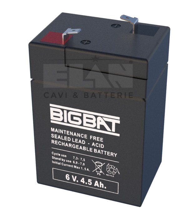 BATTERIA ELAN BIGBAT AL PIOMBO 6V 4,5Ah 00604 CONFEZIONE 20 PEZZI