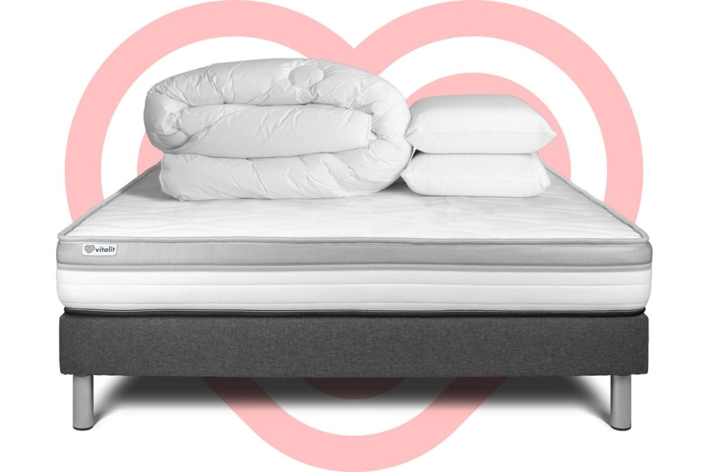 Pacchetto letto completo - Materasso 200x200cm + Box spring con doghe (kit) + 2 cuscini + Piumino - Vital Relax