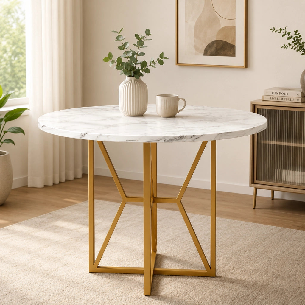 Tavolo da pranzo 80x80x76 cm con design elegante in MDF e metallo dorato