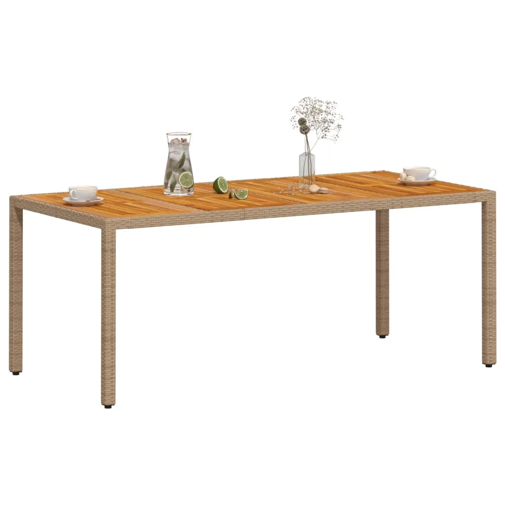 Tavolo da Giardino Beige 190x90x75cm Polyrattan Legno di Acacia 368130