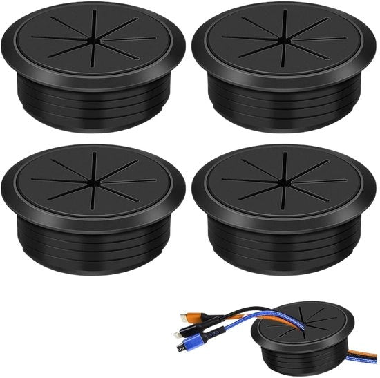 Sistema di passaggio cavi in plastica nero - 4 pezzi - 60mm - Nero - Plastica - Sistema di passaggio cavi per ufficio - Progettato in modo flessibile - Resistentente e duraturo - Sistema di passaggio cavi