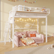 Letto a soppalco 90x200 cm in metallo bianco con vani contenitore e scala reversibile
