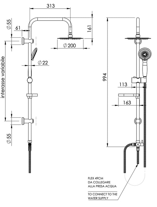 Colonna doccia stile tondo completa