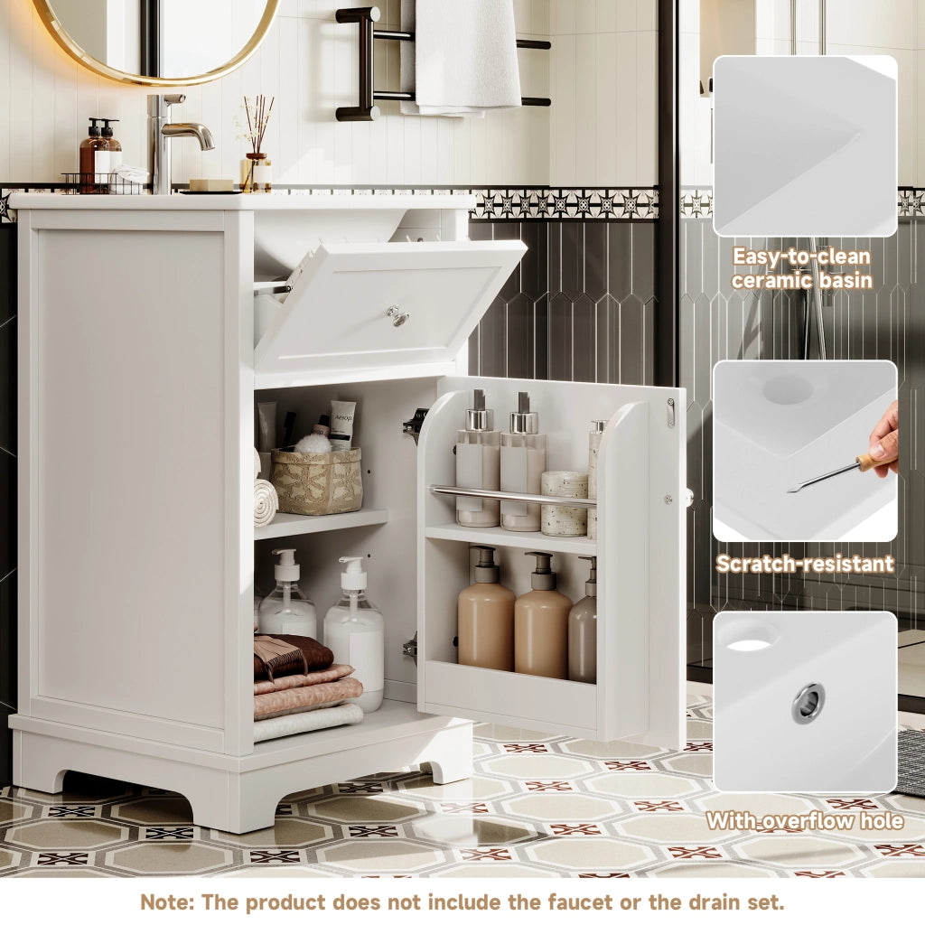 Mobile sottolavabo a parete con lavabo in ceramica, cassetto e ripiano regolabile, bianco 51 × 46 × 87 cm