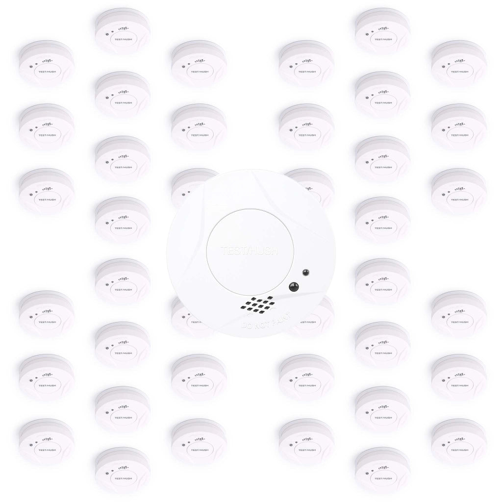 Set 40x Rilevatore di fumo con batteria fissa da 3 V, 10 anni senza manutenzione, allarme antincendio con funzione HUSH, sensore antifumo fotoelettrico affidabile con potenza sonora di 85 dB