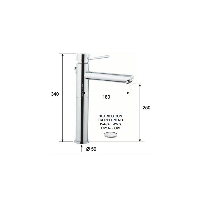 Minimal rubinetto lavabo alto con bocca lunga n10lxl