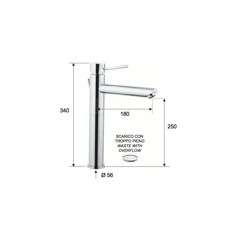 Minimal rubinetto lavabo alto con bocca lunga n10lxl