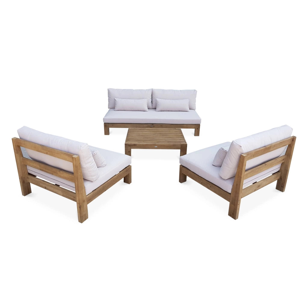Salotto da giardino in legno, 5 posti, marrone naturale