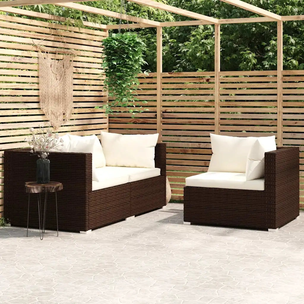 Salotto da Giardino-Set Divani da Giardino 3 pz con Cuscini in Polyrattan Marrone