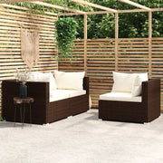 Salotto da Giardino-Set Divani da Giardino 3 pz con Cuscini in Polyrattan Marrone