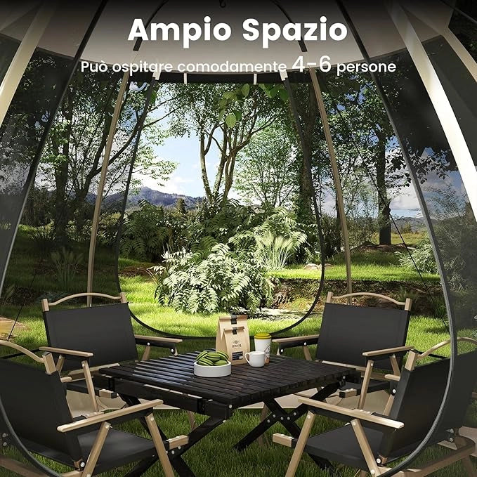 Tenda a Rete Pop Up per 4-6 Persone, 310 x 270 CM, Tenda da Campeggio Pieghevole con Zanzariera, Borsa Portatile, per Famiglie, Campeggio e Giardino