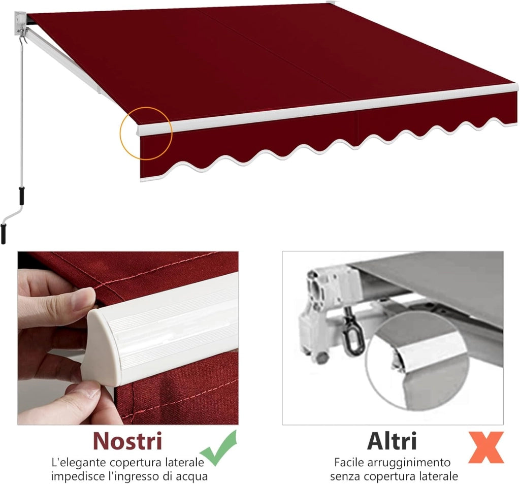 Tenda da Sole per Esterno Avvolgibile, Tenda da Sole a Bracci Estensibili con Telaio in Alluminio e Tettuccio Resistente al Sole e Impermeabile e Manovella (295 x 250 cm,Rosso)