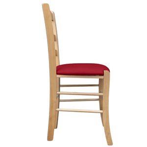 Sedia legno Loris naturale con seduta imbottita ecopelle rosso