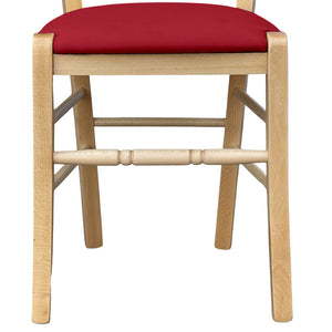 Sedia legno Loris naturale con seduta imbottita ecopelle rosso