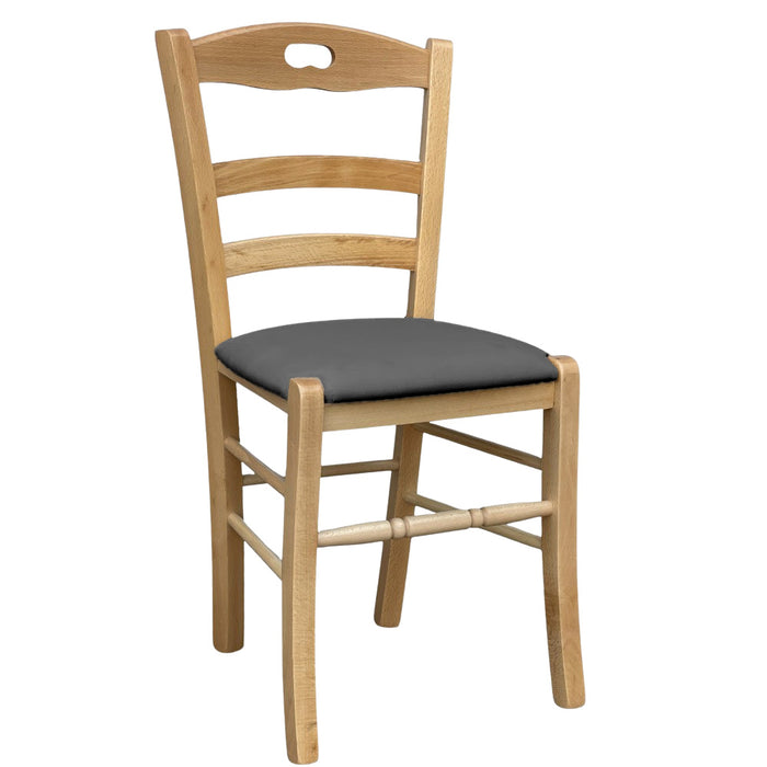 Sedia legno Loris naturale con seduta imbottita ecopelle antracite