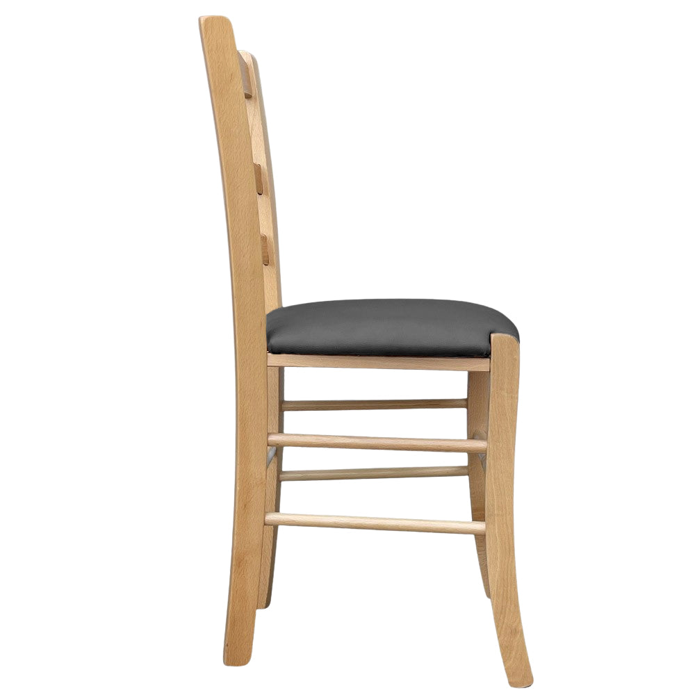 Sedia legno Loris naturale con seduta imbottita ecopelle antracite