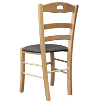 Sedia legno Loris naturale con seduta imbottita ecopelle antracite