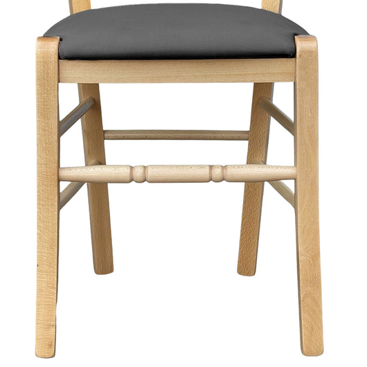 Sedia legno Loris naturale con seduta imbottita ecopelle antracite