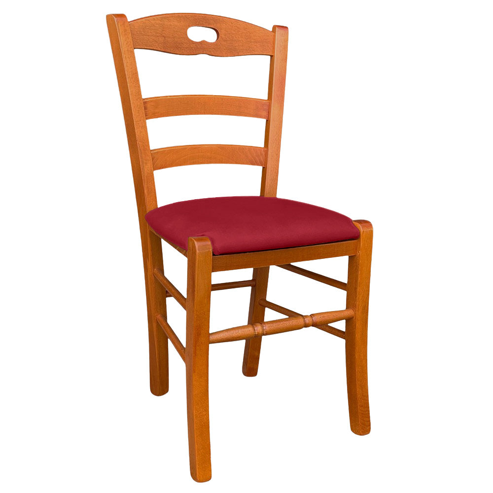 Sedia legno Loris ciliegio con seduta imbottita ecopelle rosso