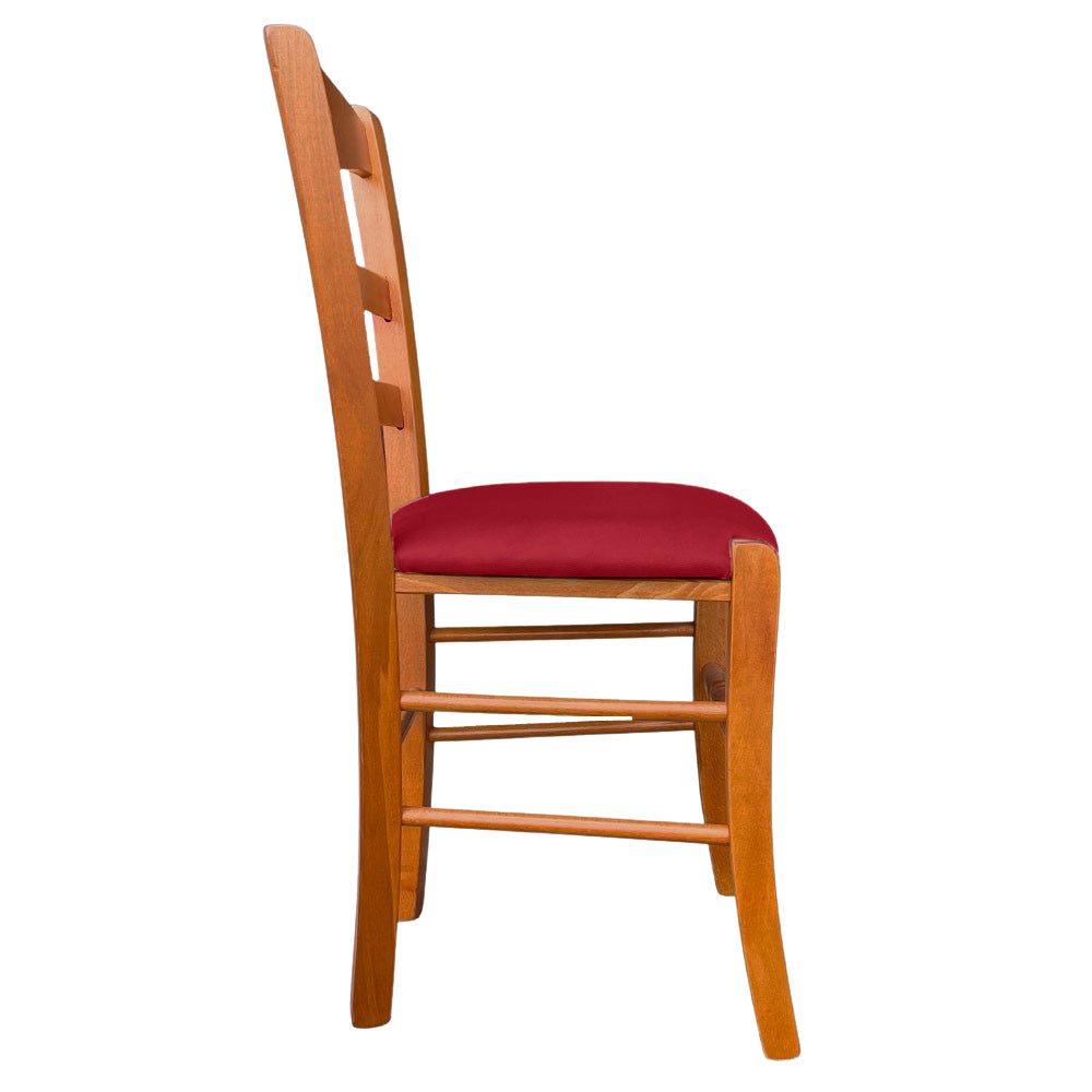 Sedia legno Loris ciliegio con seduta imbottita ecopelle rosso