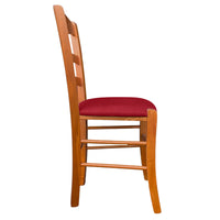 Sedia legno Loris ciliegio con seduta imbottita ecopelle rosso