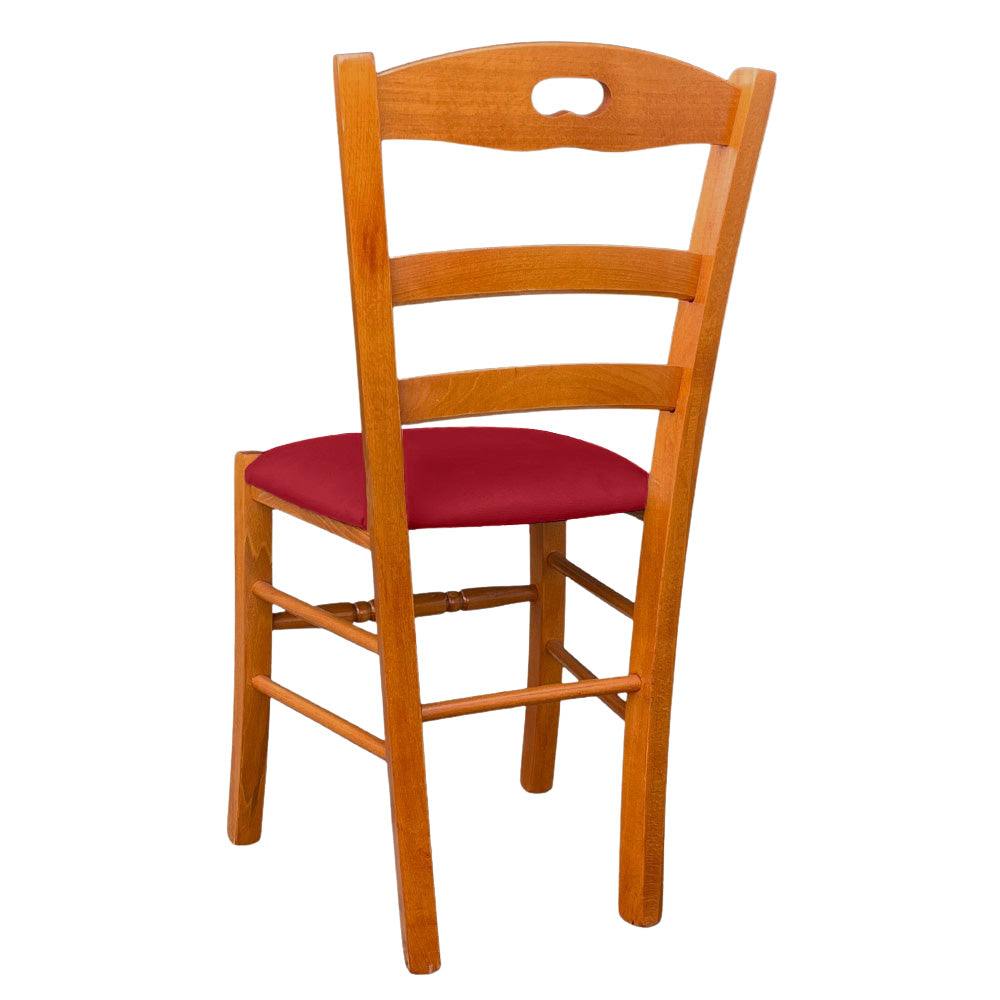 Sedia legno Loris ciliegio con seduta imbottita ecopelle rosso