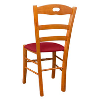 Sedia legno Loris ciliegio con seduta imbottita ecopelle rosso