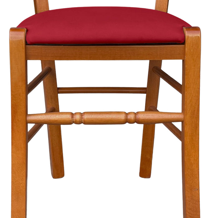 Sedia legno Loris ciliegio con seduta imbottita ecopelle rosso