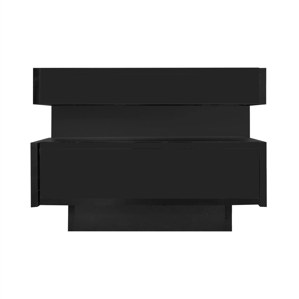 Tavolino da caffè 80x50x36 cm; LED regolabile e 3 vani con 4 cassetti; pannello truciolare nero