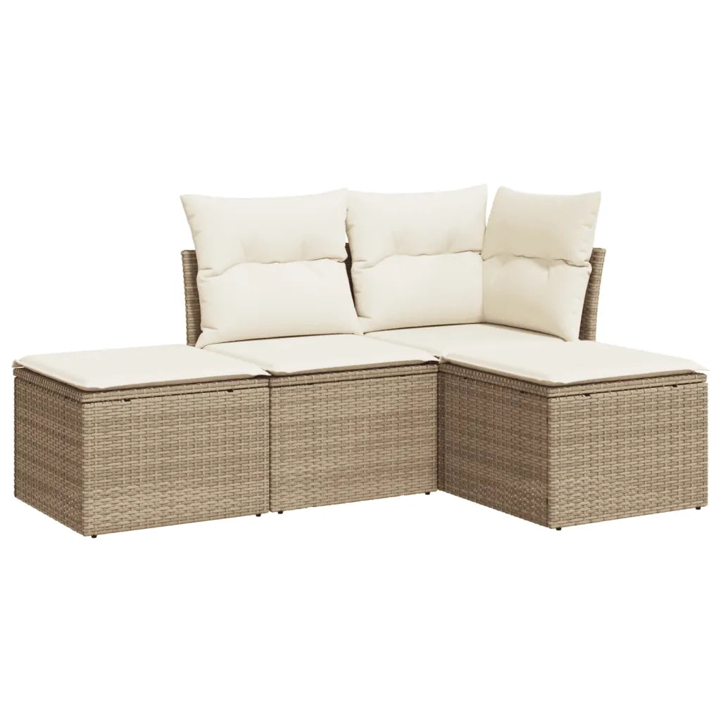 Set Divano da Giardino 4 pz con Cuscini Beige in Polyrattan