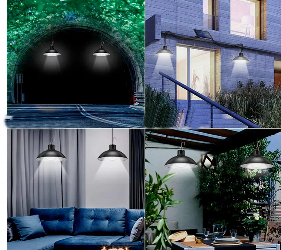 Coppia Lampade a Sospensione Lampadario Faretto Faro Campeggio Energia Solare