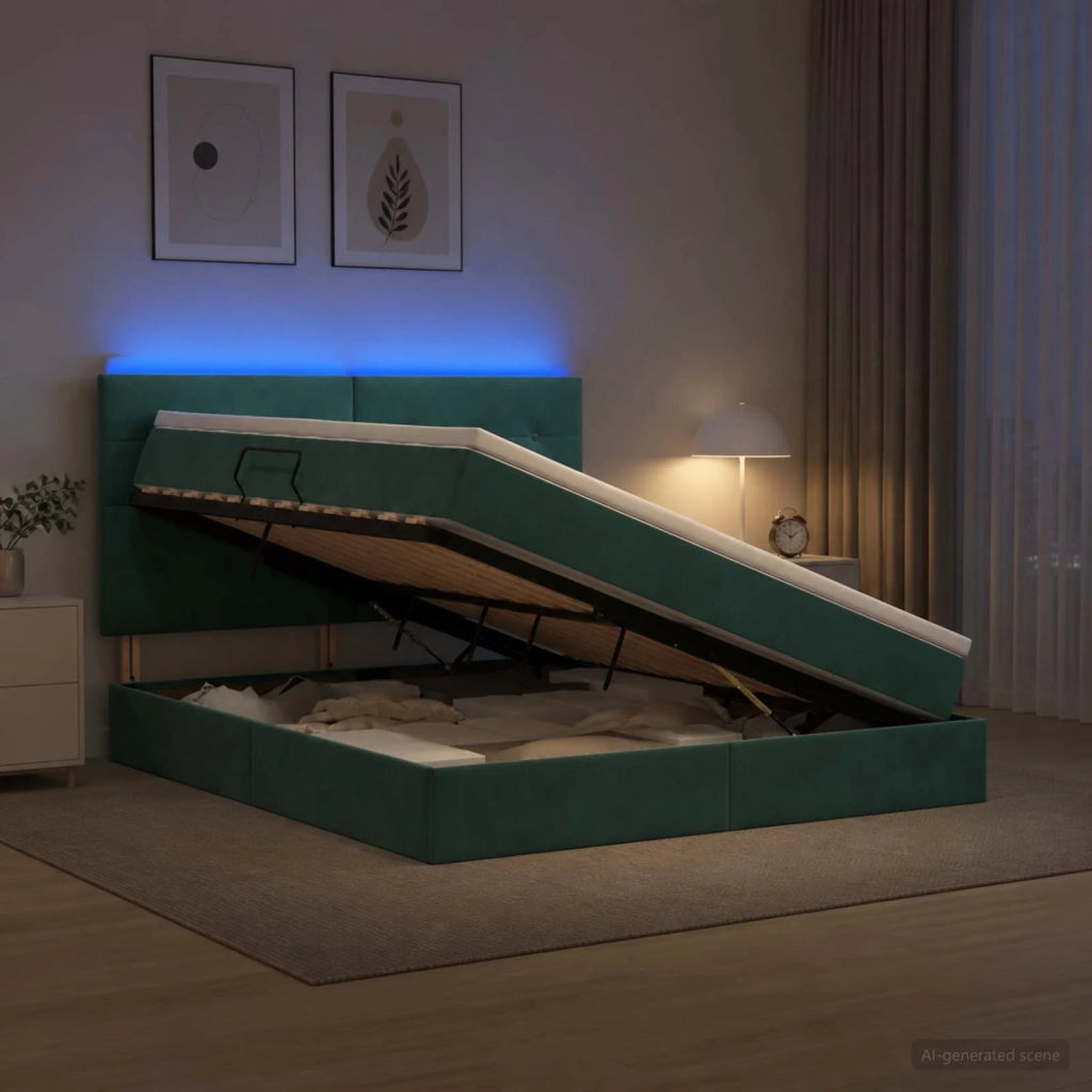 Letto con contenitore LED e materasso Verde Scuro 180 x 200 cm 3460149
