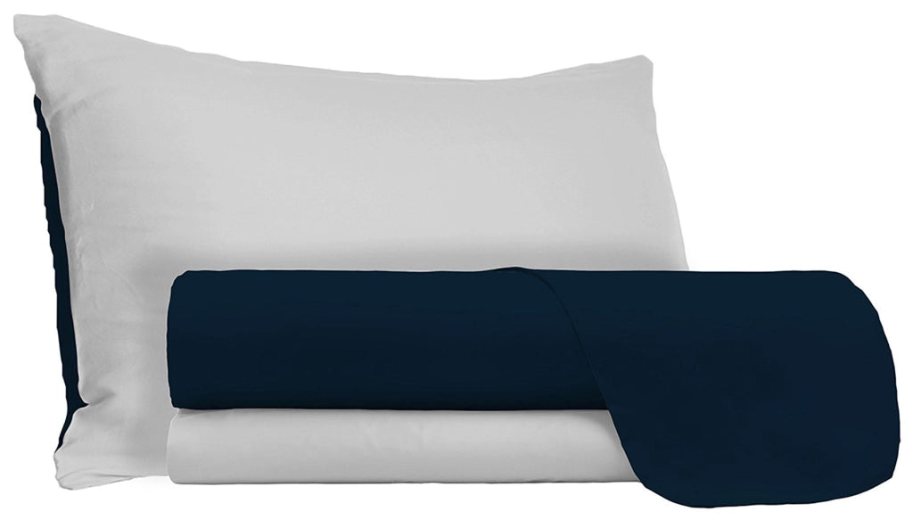 Set Lenzuola Sopra Sotto e Federe Doubleface Blu Scuro/Grigio Chiaro Matrimoniale