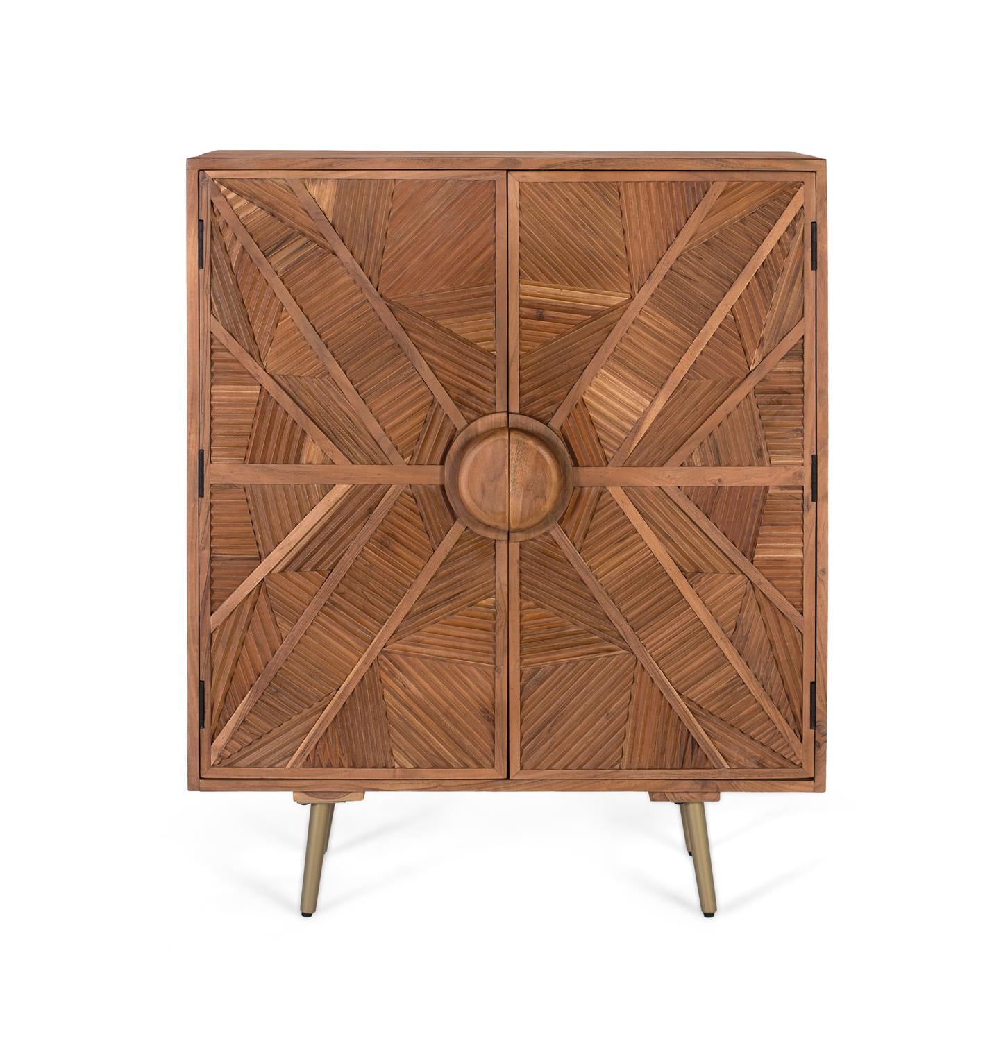 Credenza alta in legno di mango con ante intagliate