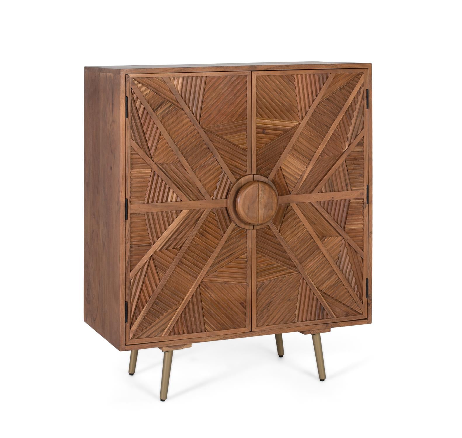Credenza alta in legno di mango con ante intagliate