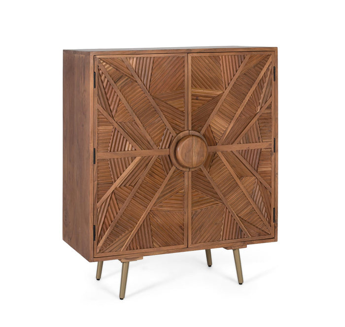 Credenza alta in legno di mango con ante intagliate