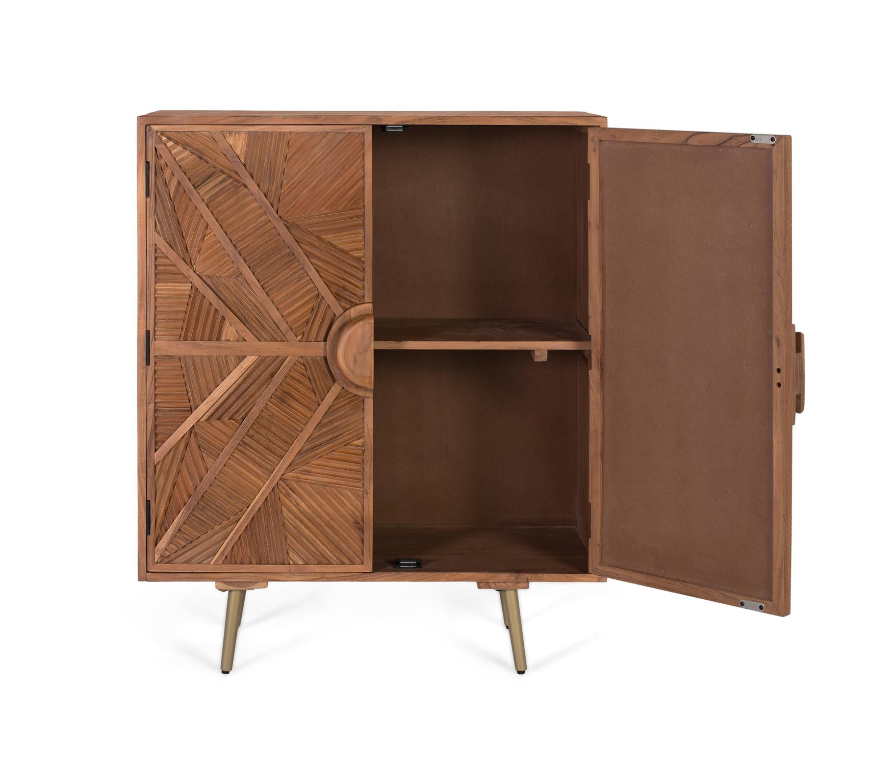 Credenza alta in legno di mango con ante intagliate