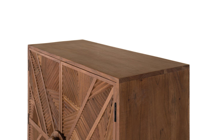 Credenza alta in legno di mango con ante intagliate