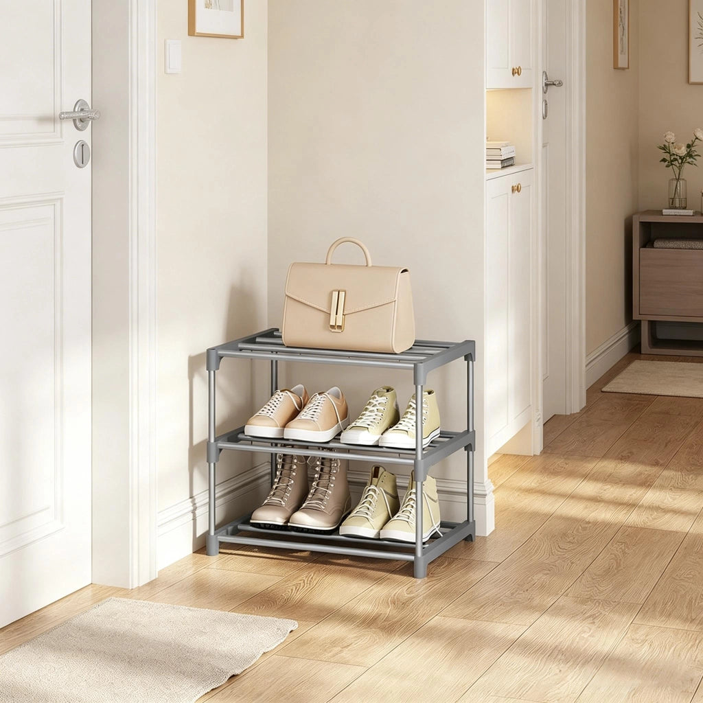 Scarpiera 42x30x37 cm a 3 ripiani in metallo grigio