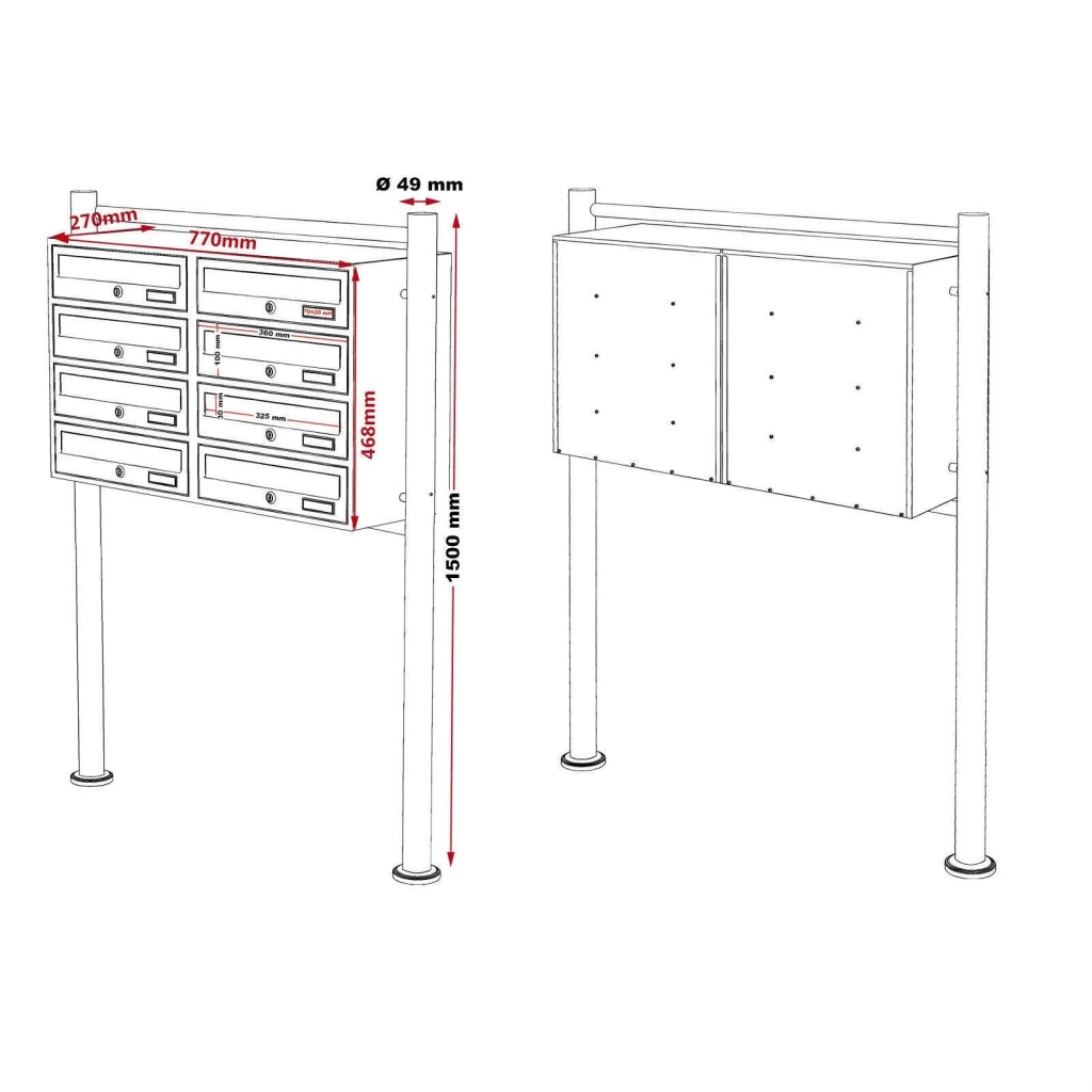 Blocco di 8 cassette postali con supporto scomparti sovrapposti 2x4 acciaio zincato antracite e bianco 16_0000050