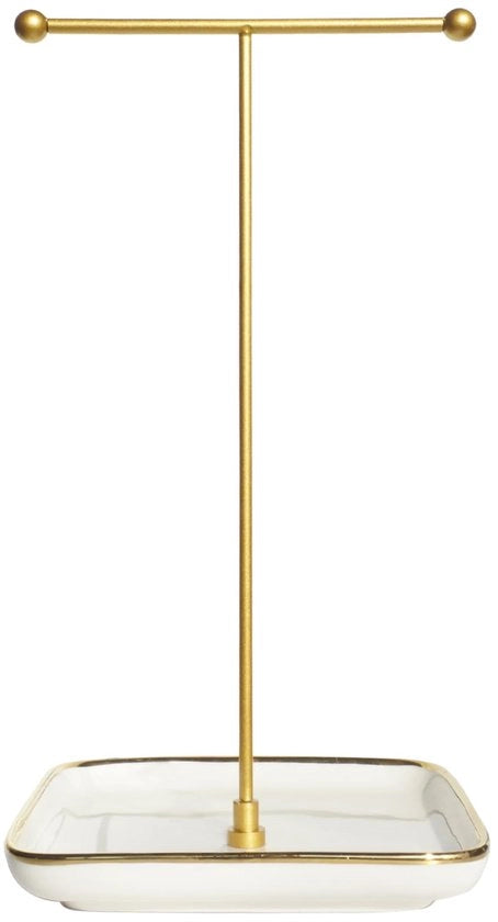 Sieraden standaard estetico - base ceramica 31 cm alta, organizzatore di gioielli, hanger di gioielli per catene, bracciali, anelli, display di catene - bordo dorato bianco