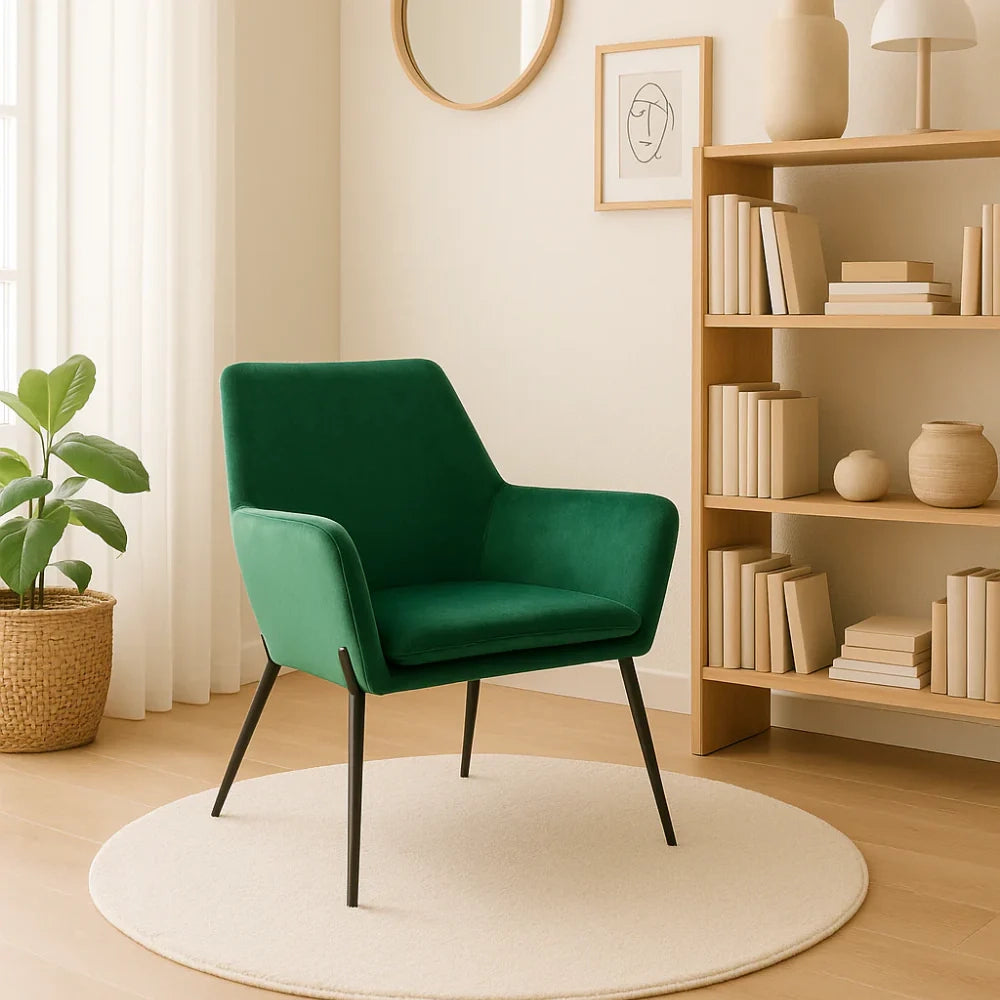 Poltrona in velluto imbottita con braccioli Nova verde | Duzzle