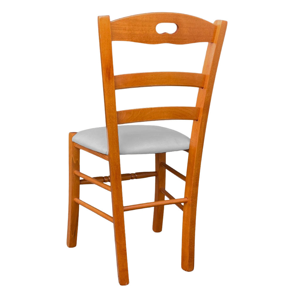 Sedia legno Loris ciliegio con seduta imbottita ecopelle grigio chiaro