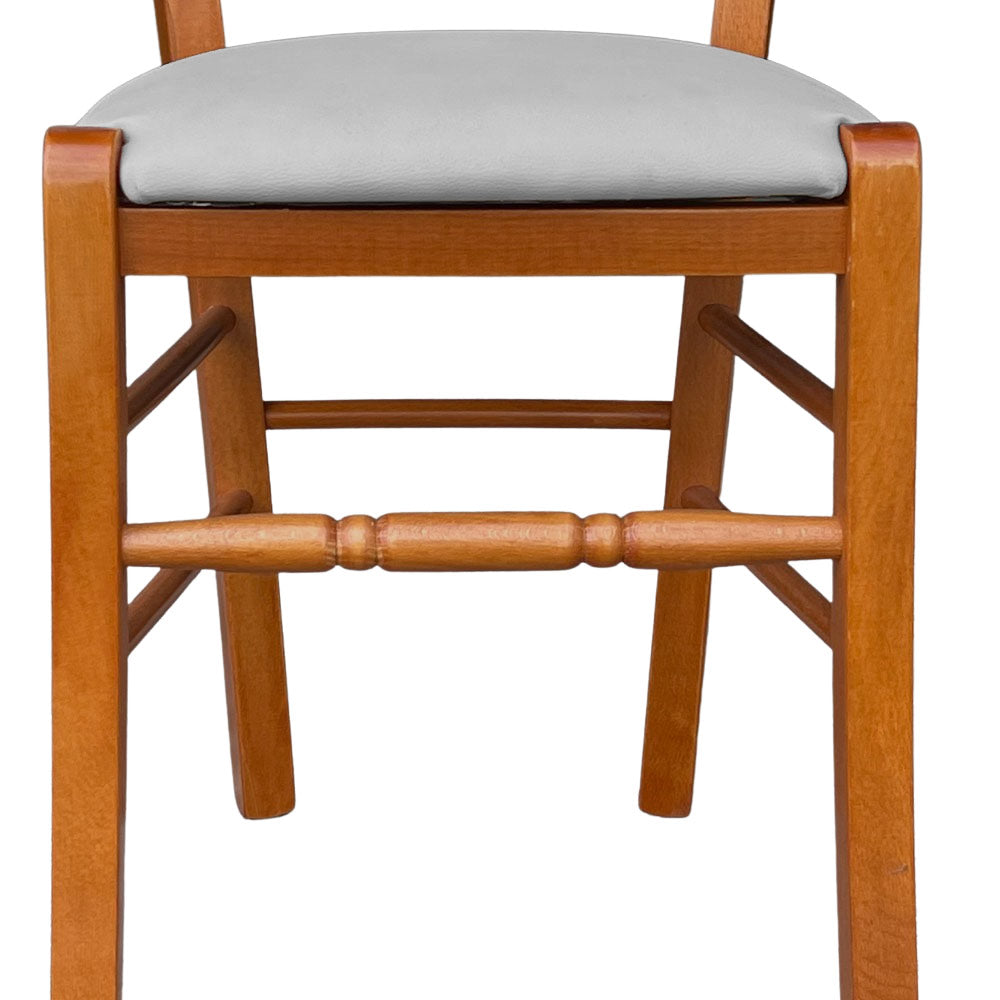 Sedia legno Loris ciliegio con seduta imbottita ecopelle grigio chiaro