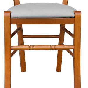 Sedia legno Loris ciliegio con seduta imbottita ecopelle grigio chiaro