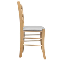 Sedia legno Loris naturale con seduta imbottita ecopelle grigio chiaro