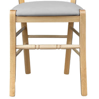 Sedia legno Loris naturale con seduta imbottita ecopelle grigio chiaro