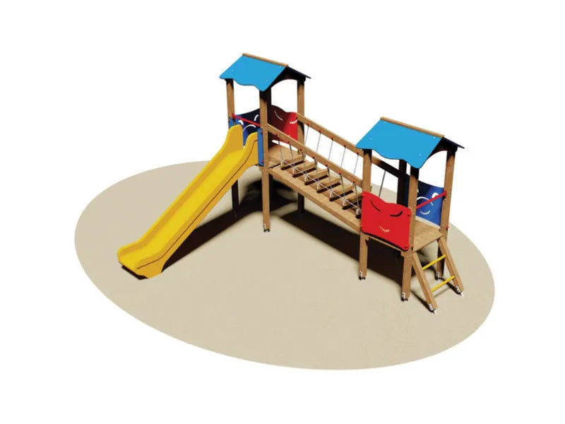 Villaggio Saragozza 826 Giochipark doppia torre ponte scivolo EN 1176 - Polietilene colorato